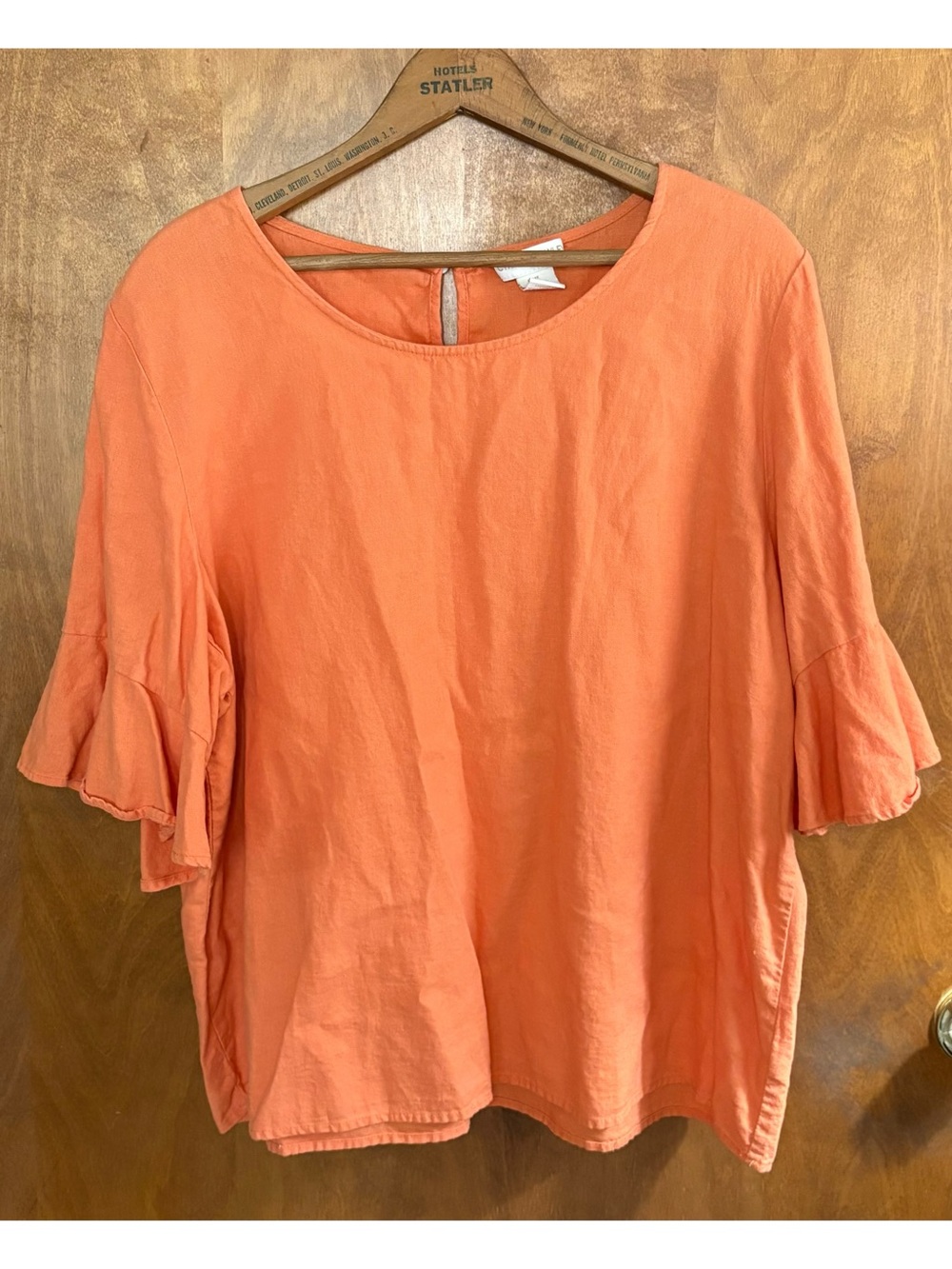 Cynthia Rowley Orange Linen Ruffle Sleeve Blouse Top 1X Oversized Lagenlook Boho